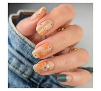 False Nails 24Pcs Fashion Fake Nails Press on Short Square Head False Nail Art Green Leopard Print Design Artifical Full Cover Tips(Color9)