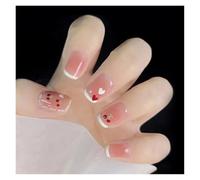False Nails 24Pcs Shiny Press on Fake Nails Dark Pink Square Short Gel Cover False Fingernails Manicure Art Tips for Women and Girl(Color36)