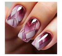 False Nails 24pcs Short Round False Nails French Blue Sparkling Pearl White Wavy Love Heart Full Cover Detachable Press On Nail Tips(Color7)