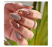 False Nails 24Pcs Short Round Head False Nails Glitter Pink Almond Fake French Full Cover Press on Wearable Nail Tips Manicure(Color5)