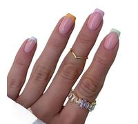 False Nails 24pcs Simple Square False Nails Short Rainbow Line Flame Fake Full Cover Detachable Nail Tips Press On(03)