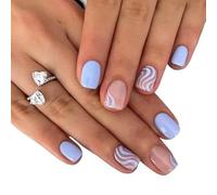 False Nails 24pcs Simple Square False Nails Short Rainbow Line Flame Fake Full Cover Detachable Nail Tips Press On(04)