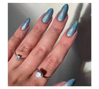 False Nails 24pcs Stiletto Aurora Fake Nails Set Press On Short Almond Wearable False With Glitter Designs Full Cover Nail Tips(Style6)