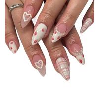 False Nails 24pcs White Bowknot Design False Nails Short Round Pink Sweet Peach Fake Tips For Girls Wearable Full Cover Press On Nail(7)