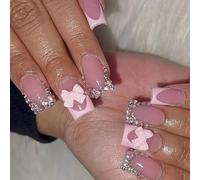 False Nails 24Pieces Festive Glitters Short Almond Shape Fake Nails Almond Tip Easy Application Durability French Glitters Press on Nail