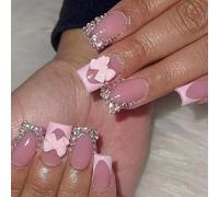 False Nails 24Pieces Festive Glitters Short Almond Shape Fake Nails Almond Tip Easy Application Durability French Glitters Press On Nail