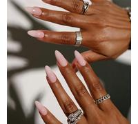 False Nails Almond - Long Press On Nails - Pale Pink Fake Nails With Glue - Glossy Full Cover Acrylic Stiletto Stick On Nails For Women Girls -12sizes, 24pcs