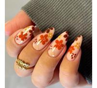 False Nails Fall Winter Warm Tone Floral Easy Apply Artificial For Women Long Last Brown Press On