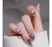 False Nails French Tip,24PCS Black White Gradient False Nails,Acrylic Full Cover Fake Nails with Jelly Glue for Women Girls (Black,White,Heart, One Size)