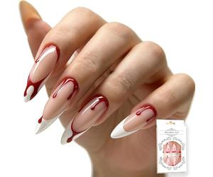 False Nails, French Tip Fake Nails, Blood Drop Press on Nails, Long Almond Stick on Nails, Various Sizes Full Cover Acrylic Nails, DIY Nail Art for Women Halloween