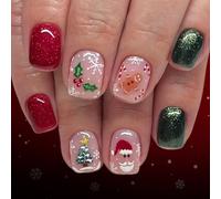 False Nails Set 24pcs Santa Snowflake Art, Easy Apply ABS Nails for Christmas Party Festive Party False Fingernail