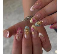 False Nails, Stick on Nails, Resin Almond Pieces with Prep File Pads Stick Card for At Home Beauty Routine Travel Friendly Carry Case