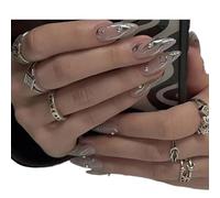 False Nails White Almond False Nails Character Beads Design Fake Patch Nail(H11)