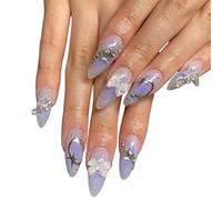 False Nails White Almond False Nails Character Beads Design Fake Patch Nail(H3)