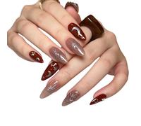 False Nails White Almond False Nails Character Beads Design Fake Patch Nail(H5)