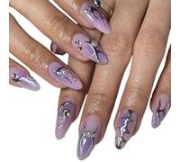 False Nails White Almond False Nails Character Beads Design Fake Patch Nail(H6)