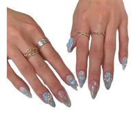 False Nails White Almond False Nails Character Beads Design Fake Patch Nail(H7)
