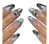 False Nails White Almond False Nails Character Beads Design Fake Patch Nail(H9)