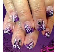 False Nails with White Spider Web Accents, Fully Opaque Acrylic Tips, Reusable, Halloween Party, Nail Art for Women, Party Theme, False Nails