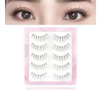 False Natural Airy-Manga-Style Half With Clear Band,3D Fiber,3/4,Soft&;Natural Look,Perfect for Bridal Makeup,K-Beauty Lovers-5 Pairs