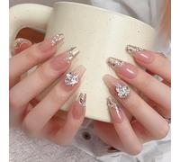 False Stick on Nails Pure Handmade Luxury Salon Designer Nail Art Fake Cute Designs Press On Acrylic Soft Solid UV Art Gel Nails For Girl Women Daily Gift Holiday Fit All Fingers (48, 22p)