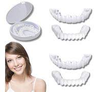 False Teeth,2 Pairs Instant Veneers Dentures,False Teeth Veneers Top & Bottom,Temporary Dentures Fake Teeth Make You Instant Smile,Clip in Veneers Teeth for Men Women with Bad Teeth,Tooth Repair Kit
