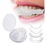 False Teeth, 2 Pcs Whitening Clip in Veneers Teeth, Cosmetic Veneers Teeth Upper & Lower, Temporary Smile Fake Teeth, Comfort Fit Silicone Dentures for Cover Bad Teeth