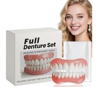 False Teeth Set:Dentures Full Mouth,Silicone Reline Denture Set,Silicone Dentures Full Mouth Temporary Tooth Kit,Natural-Looking Upper and Lower Denture Sets for Men and Women,Soft and Comfortable