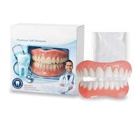 False Teeth Set Full Dentures with Teething Gel,Silicone Dentures to Fit Over Existing Teeth Natural-Looking Comfort Fit Adjustable Easy to Use