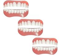 False Teeth Veneers Top and Bottom Instant Veneers Fake Teeth Dentures Smile Veneers Cosmetic Teeth Whitening Temporary Prosthesis Teeth with Thermal Beads for Men Women,A,3pcs