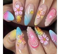 False Tip Set 24 Piece Press on Manicure, ABS Gradient Tips with 3D Floral Accent for Travel Dressing, Daily Looks, and Fast Prep Press on Manicure False Tips Reusabled Abs