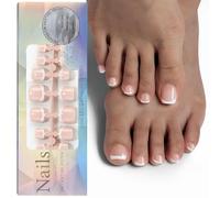 False Toenails - 120Pcs Nude Color Fake Toe Nails - 12 Sizes Full Cover Press on Toenails - Square Stick on Toenails with Glue - French Tip Toe Nails for Women Girls Nail DIY Art