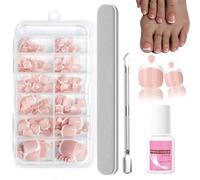 False Toenails Kit - Toe Nails False French Tip Kit - Square Light Pink Fake Toenails With White French Tip - 120pcs Nails In 12 Sizes With Nail File Set For Daily & Holiday