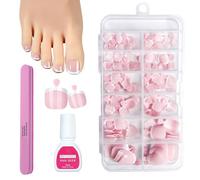 False Toenails Set - 120pcs Square Toe Nails Short With Nail Glue, White French Tip Pink Full Cover Fake Toe Nails, Full Cover Fake Toenails for Women Nail Art DIY Gift