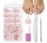 False Toenails Set - 120PCS Stick on Toe Nails - French Fake Toenails - Short Square Press on Toe Nails with Glue - Natural Look Nude Pink Acrylic toe Nail Tips for Women Toenail Extensions Design