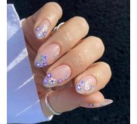 False with Floral Acrylic Stick on Full Covers Artificial for Fashion Women 24Pcs Stick on Nail