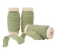 FALSKT 3 Rolls Cotton Ribbon Handmade Frayed Ribbon Olive Green Fabric Ribbons for Valentine's Day Gift Wrapping Wedding Invites Bridal Bouquets Holiday Decoration, 1 Inch x 7 Yard