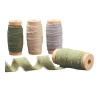 FALSKT 4 Rolls Linen Ribbon Handmade Fringe Silk Ribbon Mixed Color Fabric Ribbons for Gift Wrapping Wedding Invites Bridal Bouquets Holiday Decoration, 1 Inch x 7 Yard
