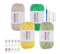 FALSKT 4x50g Easy Crochet Yarn for Beginners Chunky Yarn for Crochet Cotton Amigurumi Yarn Thick Wool for Knitting Crafts with Crochet Hook Plastic Needles Stitch Markers