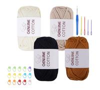 FALSKT Chunky Yarn for Crochet Soft Cotton Yarn 4x50g Easy Crochet Yarn for Beginners Thick Wool for Knitting Crafts Amigurumi with Crochet Hook Plastic Needles Stitch Markers