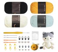 FALSKT Crochet Kit for Beginners Amigurumi Crochet Animal Kit Crochet Starter Kit Beginner Crochet Kit for Adults with 4x50g Crochet Yarn Eyes Stuffing Crochet Hook Boys and Girls Birthdays Gift