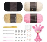 FALSKT Crochet Kit for Beginners Animals 4x50g Crochet Yarn Crochet Starter Kit for Adults and Kids Amigurumi DIY Craft with Accessories