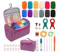 FALSKT Crochet Kits for Beginners Adults Crochet Starter Kit with 12Pcs x 25g Acrylic Yarn and Ergonomic Metal Crochet Hooks Knitting Accessories Complete Beginners Crochet Kit - Purple