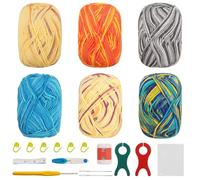 FALSKT Crochet Yarn Assorted Double Knitting Wool 6X50g Multicoloured Acrylic Yarn Crochet Wool with Crochet Hooks Stitch Markers for DIY Amigurumi Craft Blankets Shawls Socks Dolls（5-Ply）