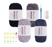 FALSKT Easy Crochet Yarn for Beginners 4x50g Chunky Yarn for Crochet Cotton Amigurumi Yarn Thick Wool for Knitting Crafts with Crochet Hook Plastic Needle Stitch Markers
