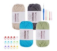 FALSKT Easy Crochet Yarn for Beginners 4x50g Chunky Yarn for Crochet Cotton Amigurumi Yarn Thick Wool for Crafts Knitting with Crochet Hook Plastic Needles Stitch Markers