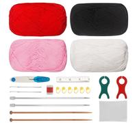 FALSKT Knitting Kit for Beginners Adults Kids Knitting Starter Kit 4 Colours Cotton Yarn Knitting Needles Accessories for Squares Scarfs Hats Shawls Cardigan Craft