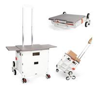 Faltbarer Einkaufstrolley, Zusammenklappbarer Tragbarer Nutzwagen mit Treppensteig-Rädern, Kompakte Tragetasche mit Magnetischem Deckel, Rollende Kiste mit Ausziehbarem Griff, Robuster 80 kg-Weiß