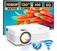 Faltopu Native 1080P Projector, Mini Portable【Projector with 120'' Screen】Movie Projector with 5G WiFi and Bluetooth, 13000L Full HD Outdoor Projector Compatible with iOS/Android,TV Stick,HDMI,USB