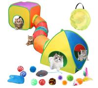 FALUCKYY 16PCS 3 in 1 Cat Tunnel Interactive Maze, Pop-Up Collapsible Rainbow Cat Toy with 12PCS Cat Toys, Foldable Pet Play Tunnel for Indoor Cats, Kittens, Puppies, Rabbits (Easy Storage & Gifts)